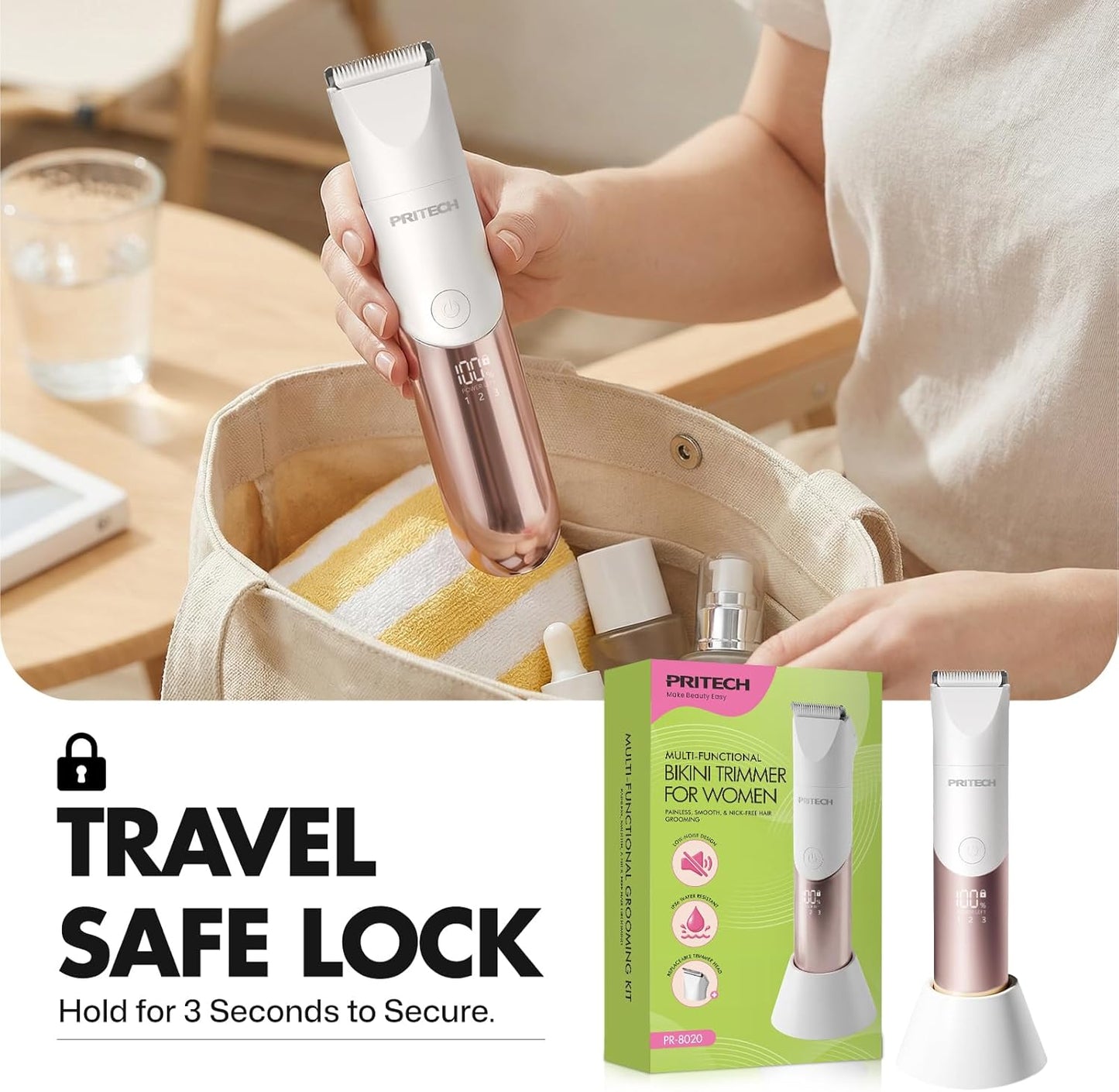 Bikini Trimmer for Women - 2-in-1 Rechargeable Electric Razor | Waterproof Shaver with Ceramic Blades, Travel Lock