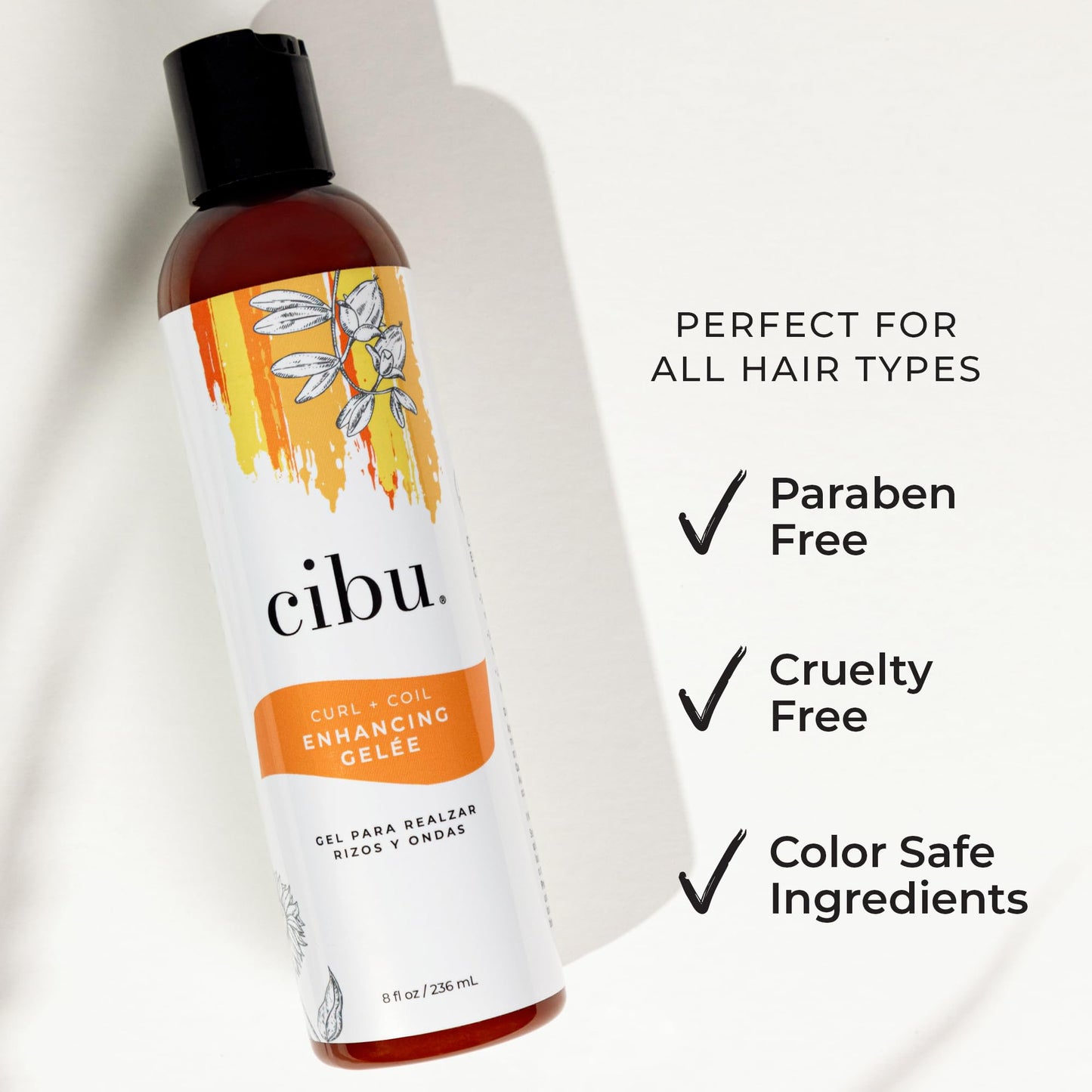CIBU Curl + Coil Enhancing Gelée - Curl Defining Gel for Curly Hair and Wavy Hair - Lightweight Gel with Argan, Jojoba and Sunflower Oil to Reduce Frizz and Hold Your Style Longer - 8 Ounces