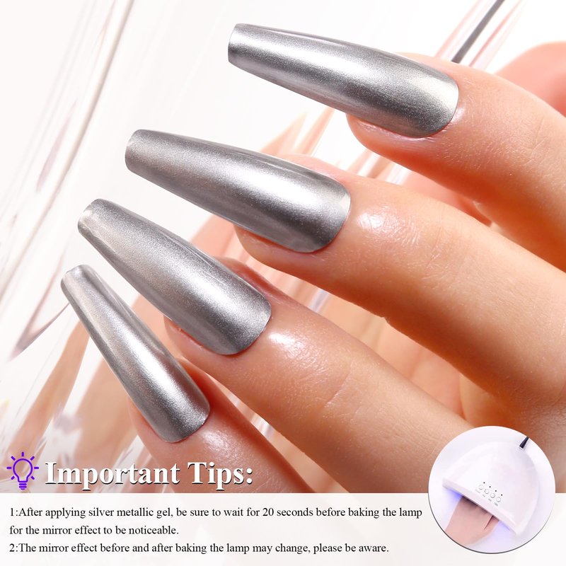 Imtiti Metal Silver Gel Polish, 15ml Bottles Silver Metallic Nail Art 3D Mirror Chrome Effect Gel Nail Polish Glossy Soak Off UV/LED Gel for DIY Nail Art Manicure 1Pcs