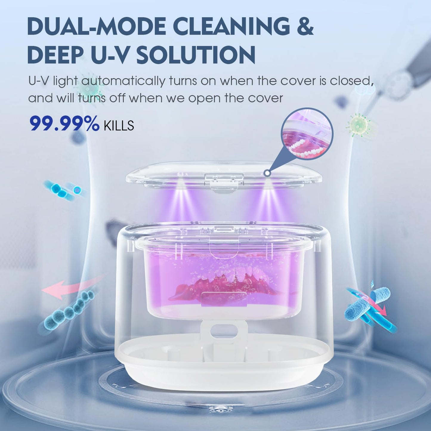 BRNMLD Ultrasonic Retainer Cleaner, 45kHz Sonic Retainer Cleaner Machine Dental Cleaning Pod for Dentures, Mouth Guards, Braces, Toothbrush Heads, Jewelry, 5 Modes for All Dental Appliances (White)