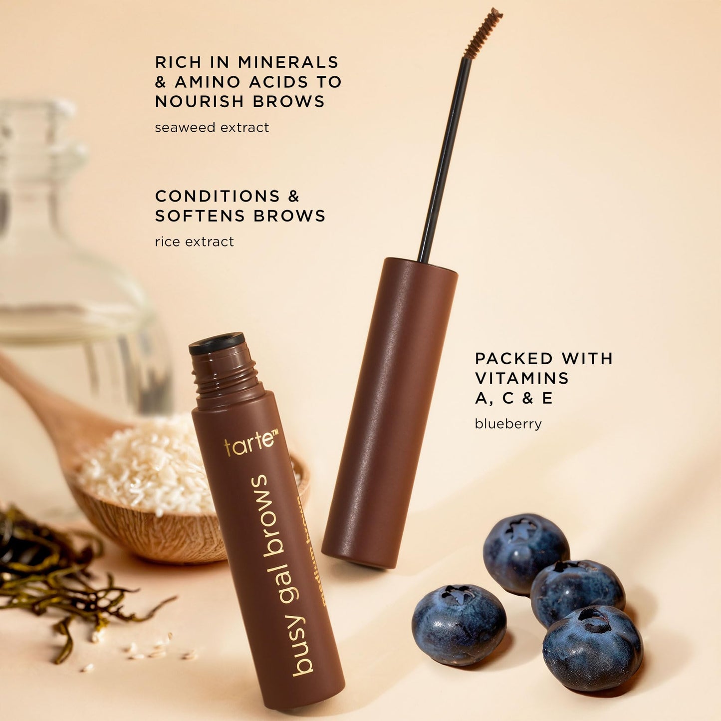 tarte busy gal tinted brow gel – 3-in-1 Waterproof Longwear Eyebrow Gel to Shape, Tint & Set Brows, Infused with Vitamin E, Vegan & Cruelty-Free, full size, ash blonde