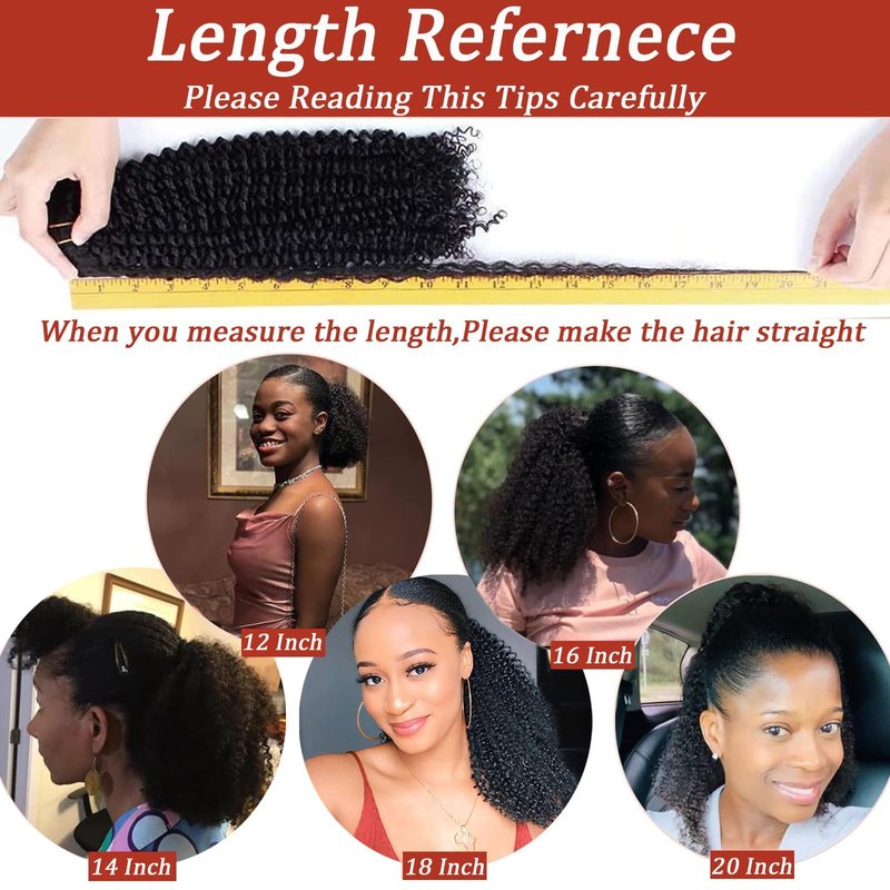 SAKALAKA Ponytail Extension Drawstring Human Hair Clip in Pony Tail Hair Extensions for Black Women Curly Wave Thick Hair Natural Looking Hair Pieces Kinky Curly Human Hair Ponytail（16Inch）