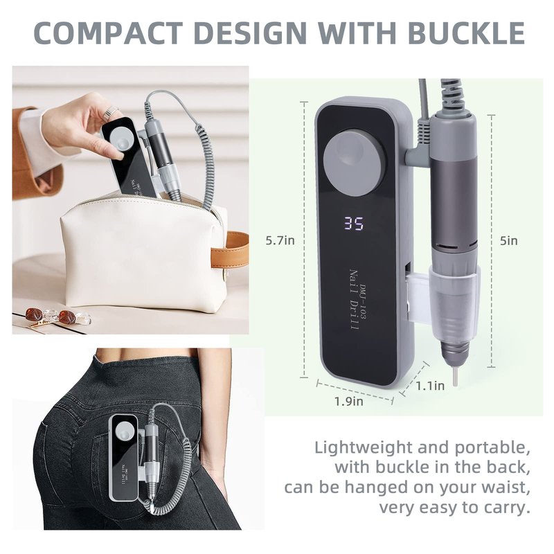 SAVILAND Electric Nail Drill 35000RPM: Portable Nail File Rechargeable Grey Nail Buffer Manicure Pedicure Tools Nail Supplies Kit Set Professional Acrylic with Everything for Nail Care Nail Art