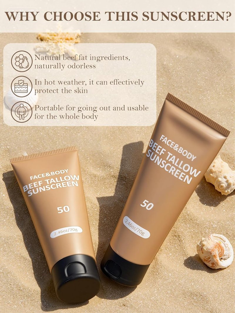 Beef Tallow Sunscreen - Natural Reef Safe Sunblock for Face & Body | Non-Greasy Travel Size (4 Packs)