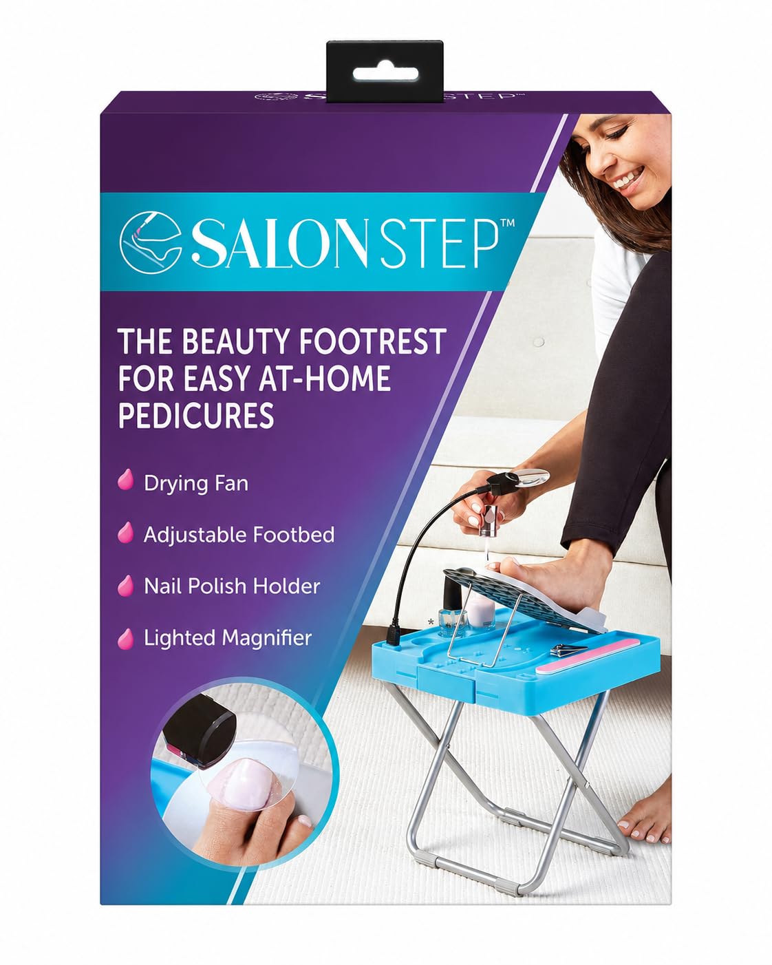 Salon Step Pedicure Footrest with LED Magnifier, Drying Fan and Storage