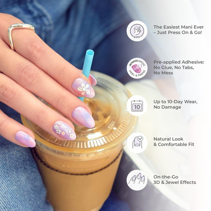 Kiss Impress No Glue Mani Press On Nails, Design, 'Pick Me First', Pink, Medium Size, Oval Shape, Includes 30 Nails, Prep Pad, Instructions Sheet, 1 Manicure Stick, 1 Mini File