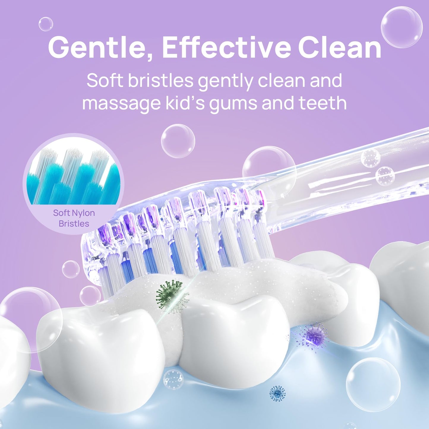 Papablic Kids Electric Toothbrush for Ages 4+ Children Girls and Boys, USB Rechargeable with Smart Brushing Timer, LED Light & 4 Replacement Brush Heads, Purple