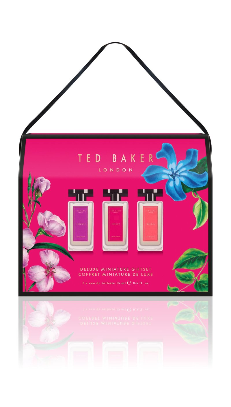 Ted Baker Miniatures Handbag Gift Set for Women, 3 x 15ml Eau de Toilettes Elodie, Polly and Kasia, Fruity Floral & Amber Miniatures in a Deluxe Handbag Box