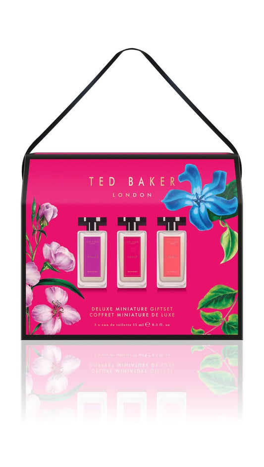 Ted Baker Miniatures Handbag Gift Set for Women, 3 x 15ml Eau de Toilettes Elodie, Polly and Kasia, Fruity Floral & Amber Miniatures in a Deluxe Handbag Box