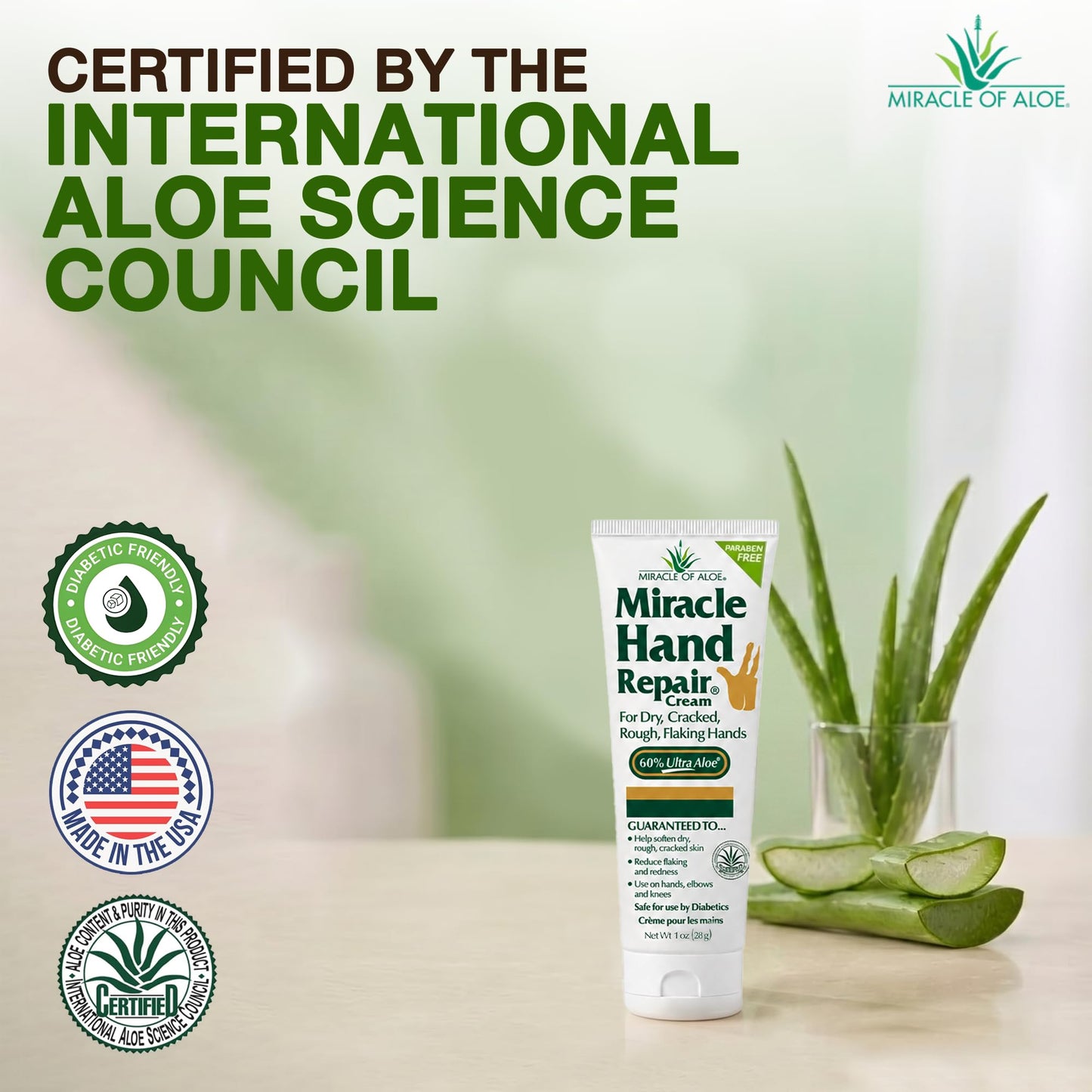 Miracle Hand Repair Cream for Dry Cracked Hands 1 oz Best Healing Hand Cream with 60% Aloe Vera - Non-Greasy Moisturizer for Working Hands - Fast Absorbing Lotion for Extremely Dry Skin (3-Pack)