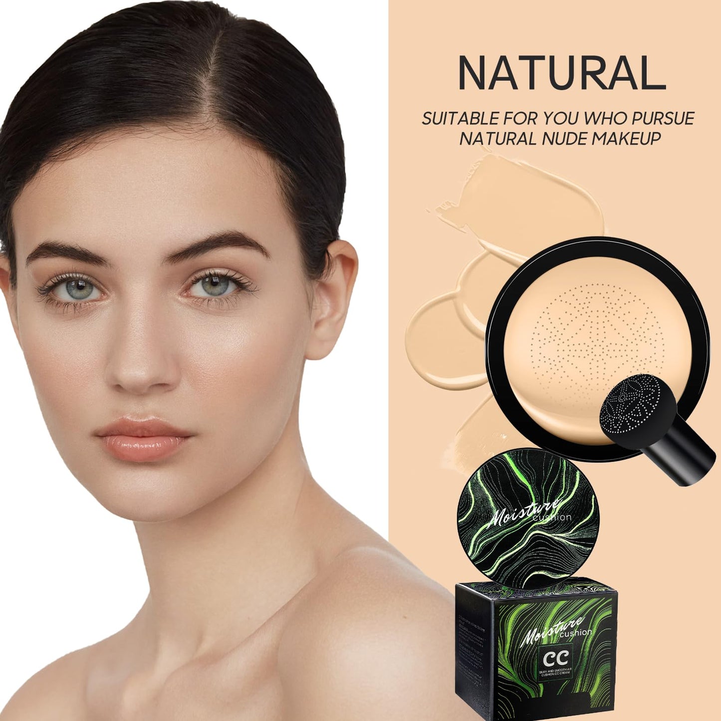 Ursoulney Mushroom Head Air Cushion CC Cream - Tattoo Cover up BB Cream Foundation Makeup Moisturizing Concealer Long-Lasting, Cushion Foundation Full Coverage Self Adjusting (Natural)