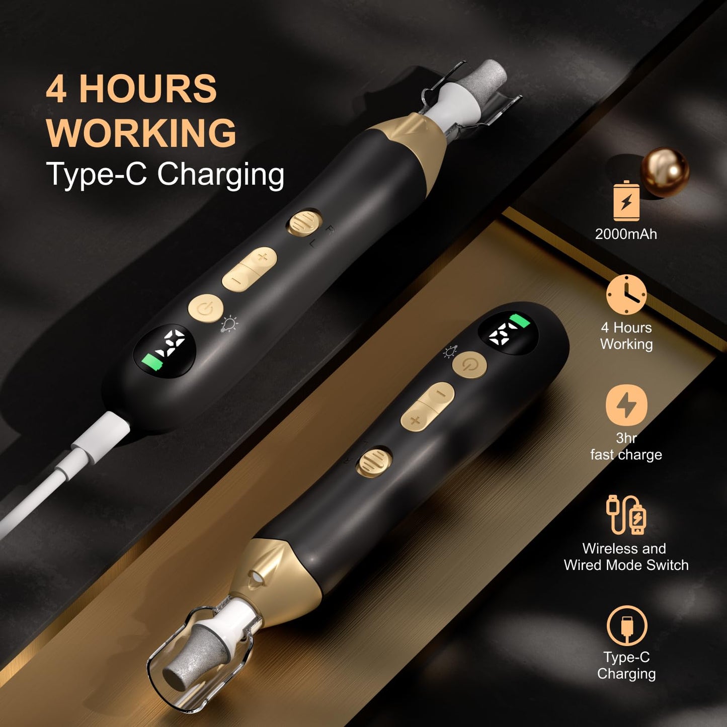 PANUSU Electric Nail File Drill: Rechargeable Cordless Nail Drill – 9-Speed Rechargeable Electric File for Acrylic & Gel Nails, Portable Manicure & Pedicure Set for Home & Salon