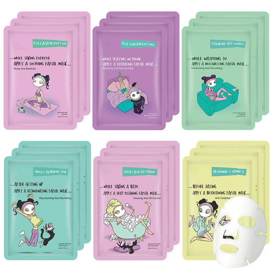 Face Masks Skincare Set for Girl,Moisturizing Collagen Facial Masks for Women Home Spa,Hyaluronic Acid Face Mask for All Skin Types,Day Night Facial Mask Hydrating,Deep Cleaning,Oil Contral(18Pack)