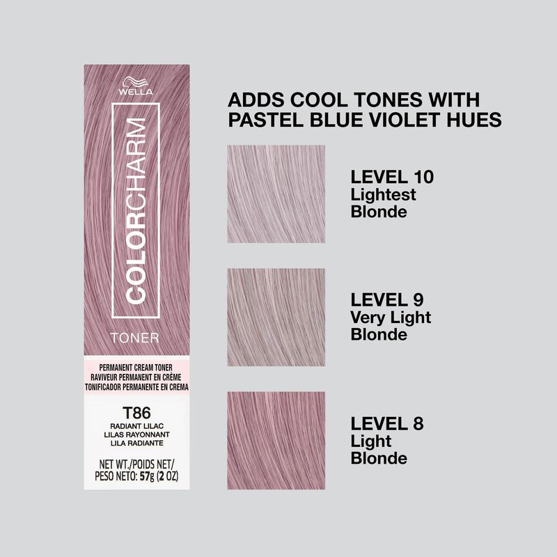 COLORCHARM Permanent Cream Toner | Neutralize Brass | Free of Animal-Derived Ingredients, Parabens & Gluten Free | T86 Radiant Lilac | 2 oz