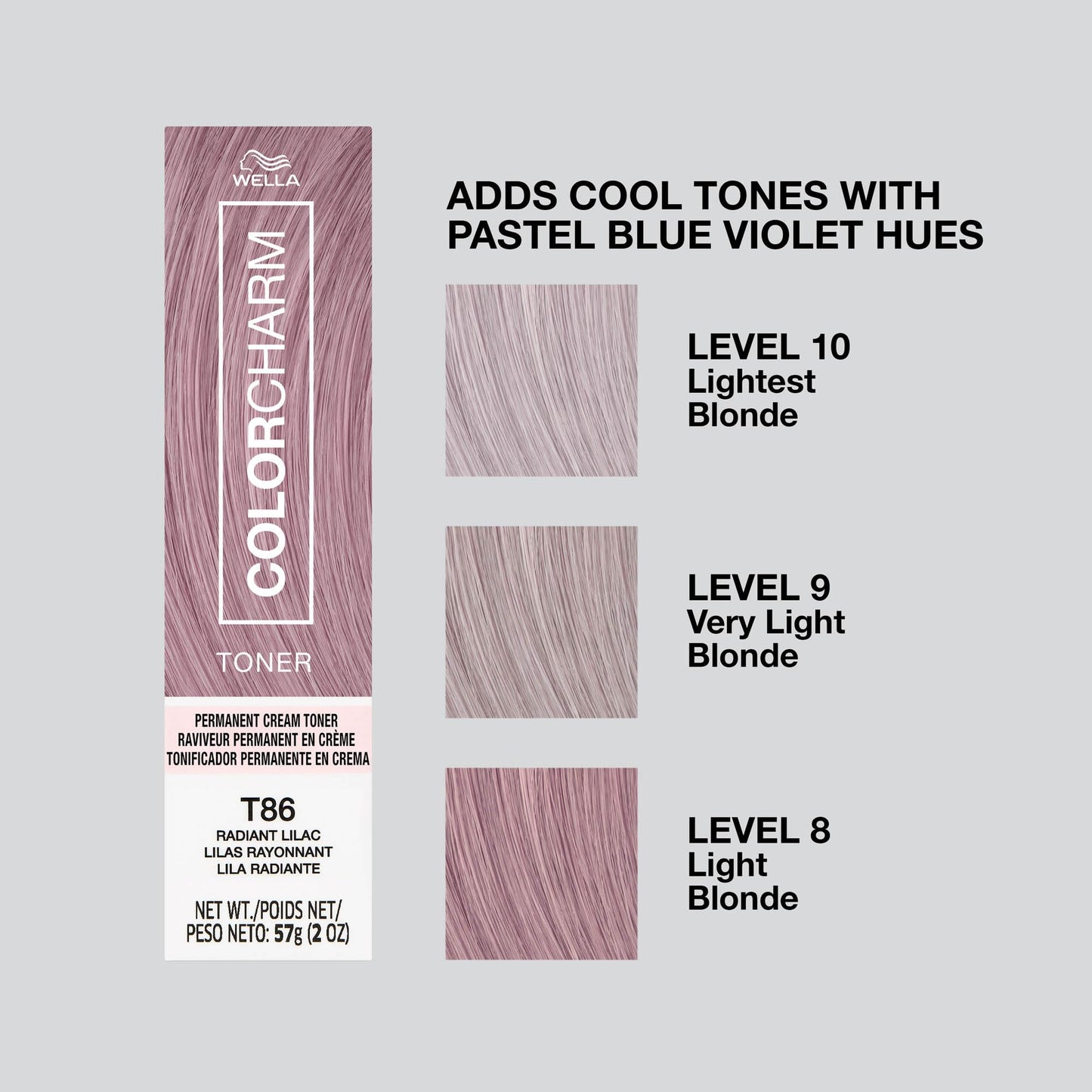 COLORCHARM Permanent Cream Toner | Neutralize Brass | Free of Animal-Derived Ingredients, Parabens & Gluten Free | T86 Radiant Lilac | 2 oz