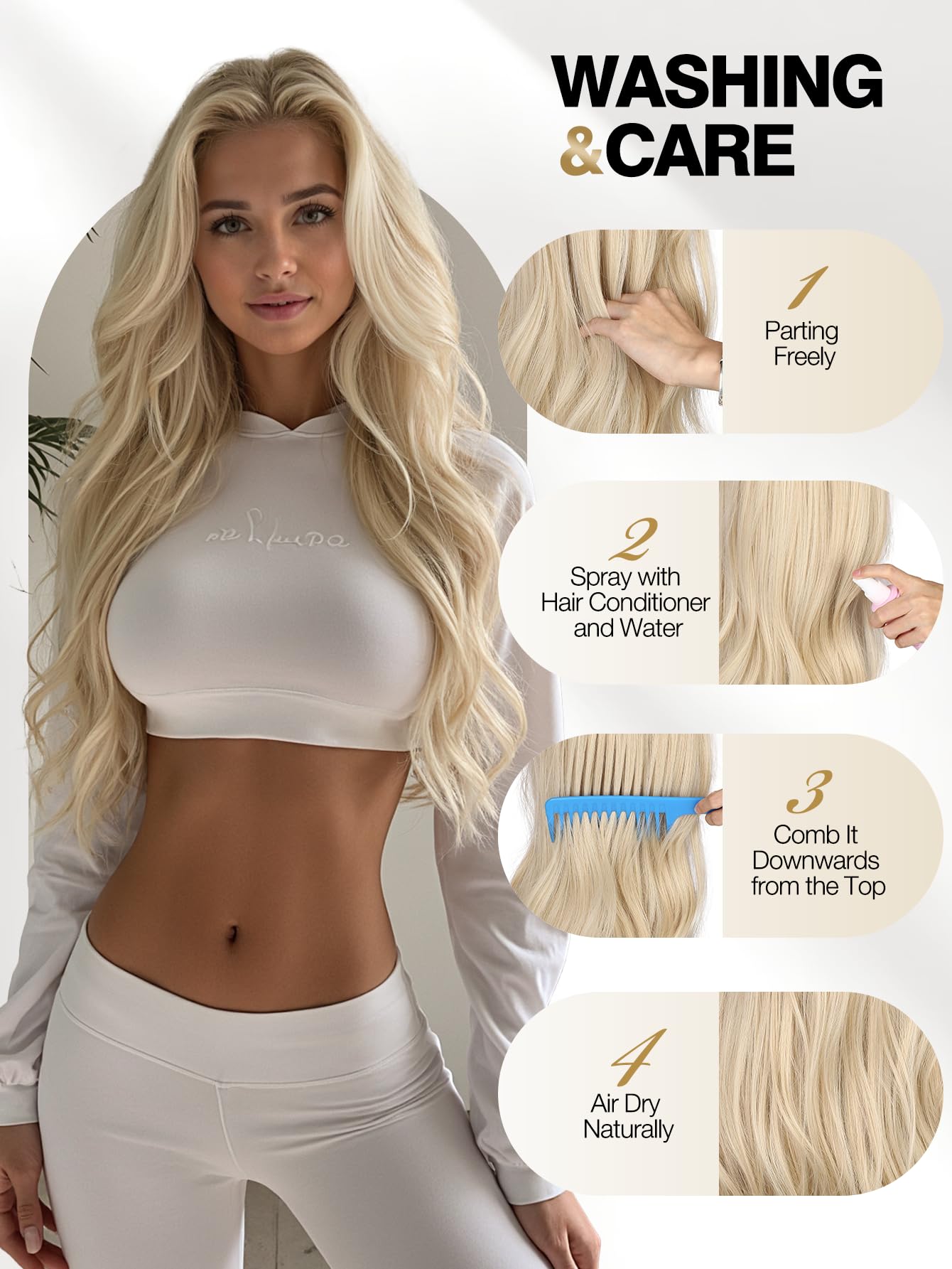 WIGER Mixed Blonde Long Wavy Wig Synthetic Middle Part Curly Wavy Layered Wig Glueless Heat Resistant Fiber Wig for Women Cosplay Party Christmas