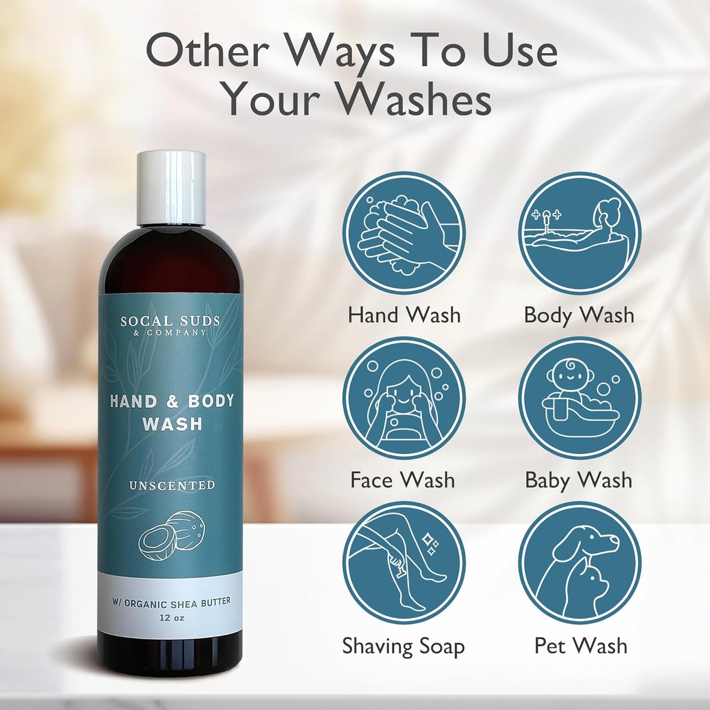 Organic Shea Butter Body Wash - Fragrance-Free Moisturizing Liquid Soap for Sensitive Skin | 12oz
