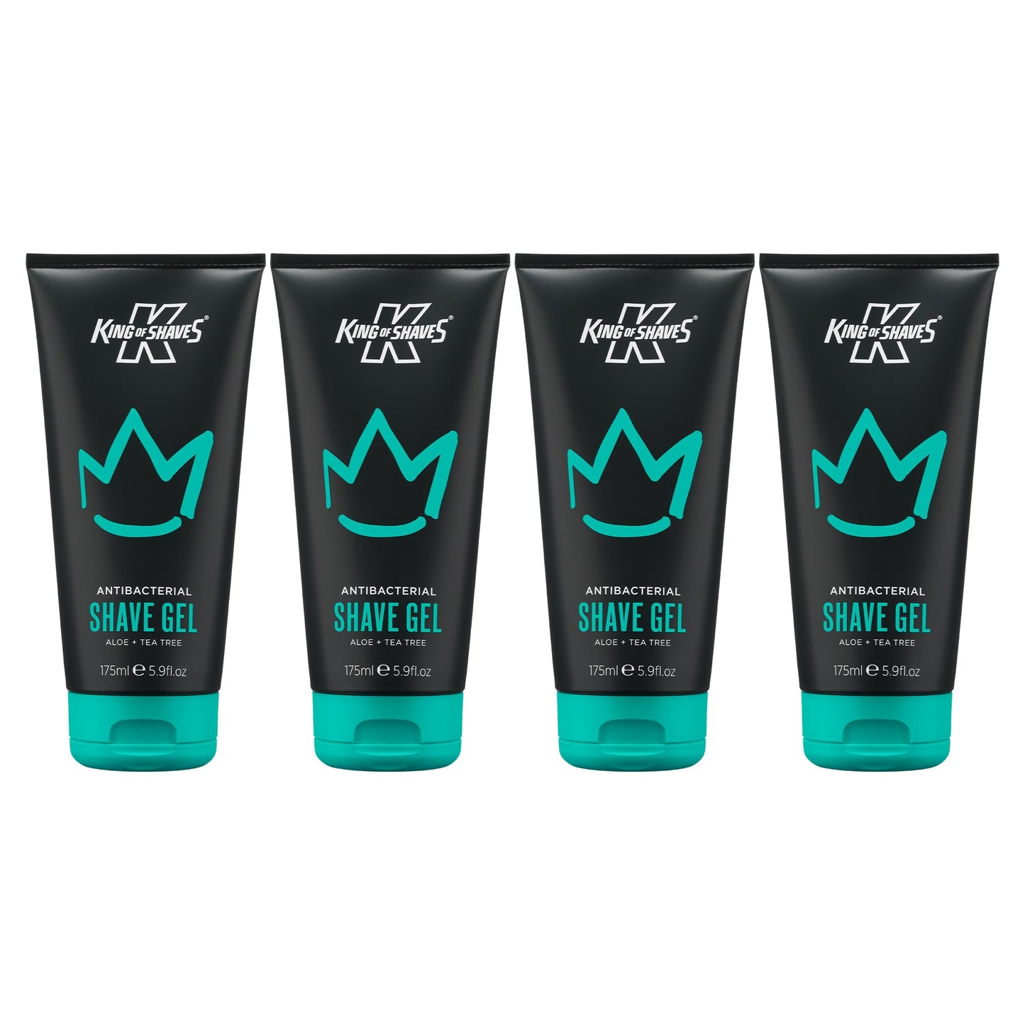 King of Shaves Antibacterial Shave Gel for Men Quad Pack Clear Low Foam Shaving Gel for Sensitive Skin, Aloe Vera & Tea Tree, Precision Beard Shaping, Vegan, 96% Naturally Derived 4 x 5.9 FL OZ