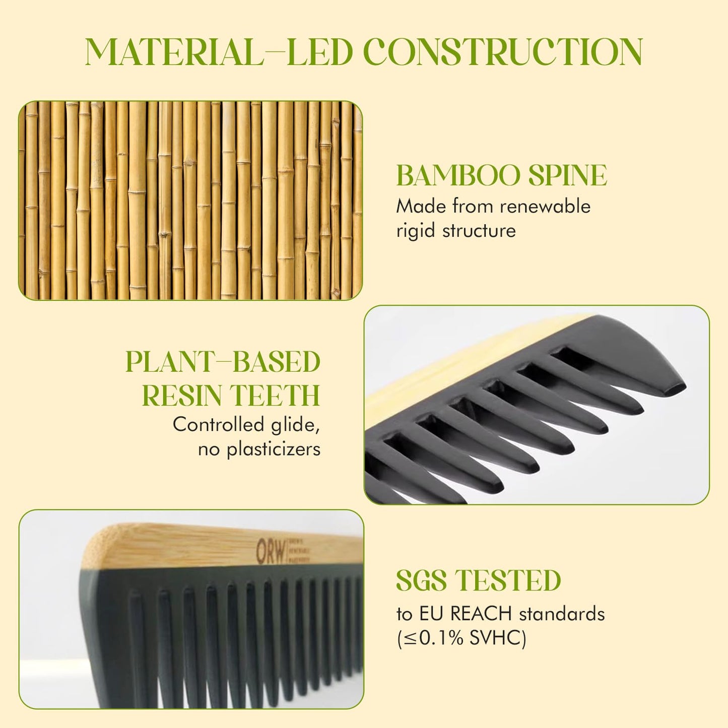 Wide Tooth Comb for Curly Hair – Bamboo Detangling Comb for Wet Hair, Shower Safe, Bakelite Reinforced, Durable, SGS REACH Tested