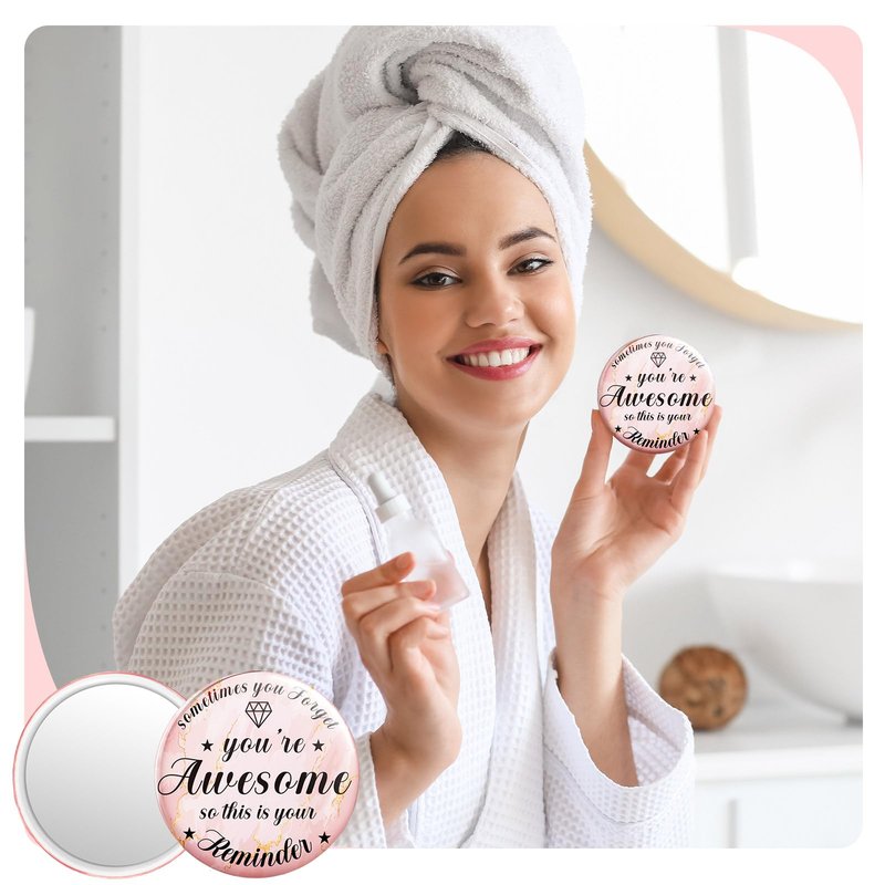 Tradder 120 Pcs Compact Mirror Bulk for Women Pink Beauty Gift Mother's Day Inspirational Quinceanera Appreciation Gifts Purse Pocket Mirror Valentine Employee Coworker Bag Stuffer Items