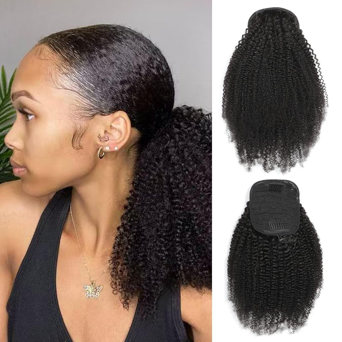 Afro Puff Drawstring Ponytail | 12-Inch Human Hair Kinky Curly Extension for Black Women