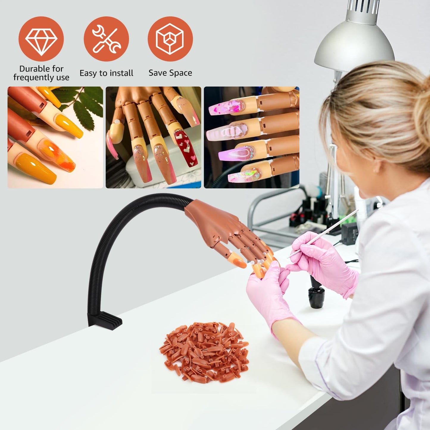 Nail Training Hand with 300pcs Refilled Tips for DIY Acrylic Nail Practice Kit