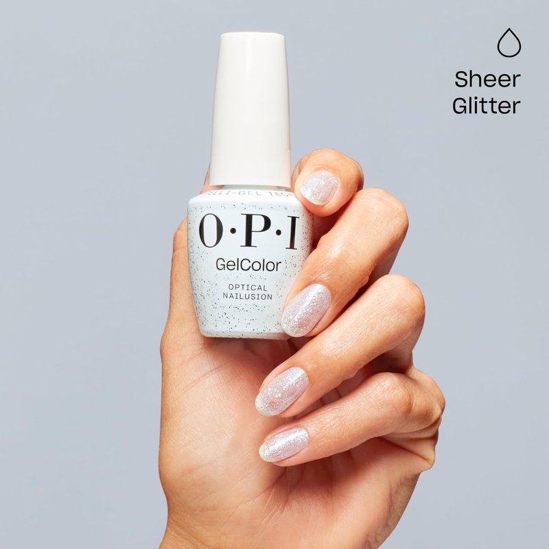 OPI GelColor Optical Nailusion | Opaque Bright Iridescent White Glitter LED Cure Gel Nail Polish | Salon-Quality Shine, Long-Lasting Wear | Vegan & HEMA Free | 0.5 Fl Oz