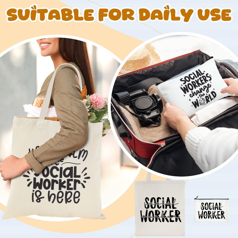 Paterr 24 Pcs Social Worker Appreciation Gifts for Women Social Worker Bags with Handle Reusable Canvas Makeup Bags(Stylish)