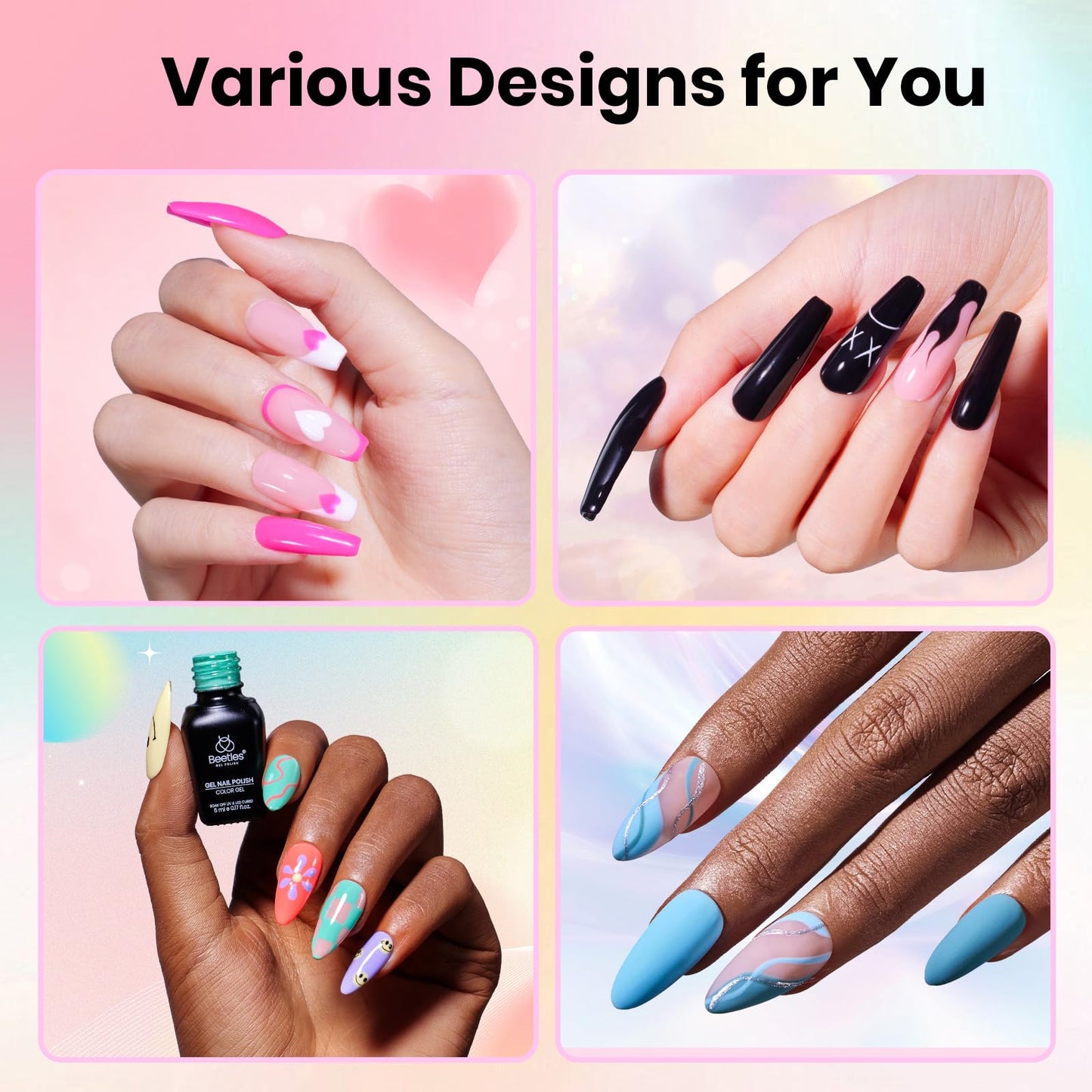 Beetles Gel Nail Polish Kit with U V Light, 68 Pcs Gel Nail Kit 35 Colors Emotional Spectrum with Base Matte&Glossy Top Coat Soak Off Nails Supplies Manicure Set Home Salon Gifts for Women