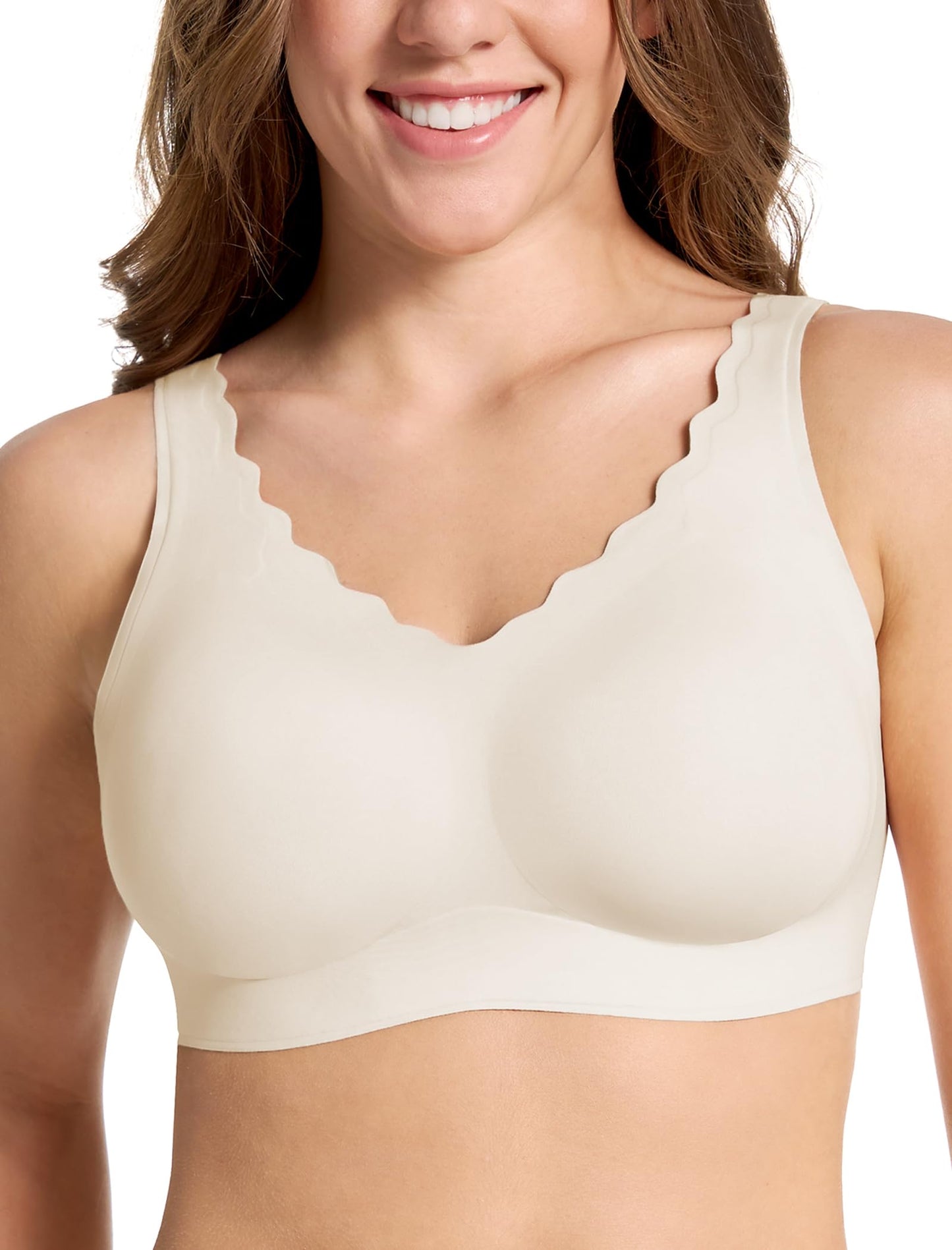 COMFELIE Women Comfort Revolution No Underwire Bra Smooth Sport Bras with Semi Fixed Pads Almond Large