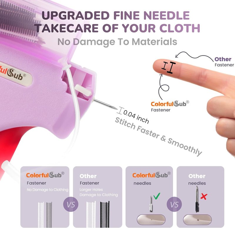 Handheld Stitch Gun for Clothes - Quick Fabric Repair Tool with 6 Needles & 3000 Fasteners | Purple