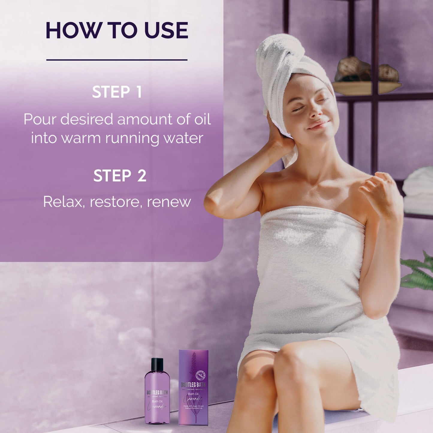BOOTLEG BATH - Lavender Bath Oil with Marula, Rosehip, and Jojoba Oils, Chamomile Extract, and 100% Pure Natural Essential Oil, Great Stocking Stuffer or Gift, 4oz, for Men and Women, Made in USA