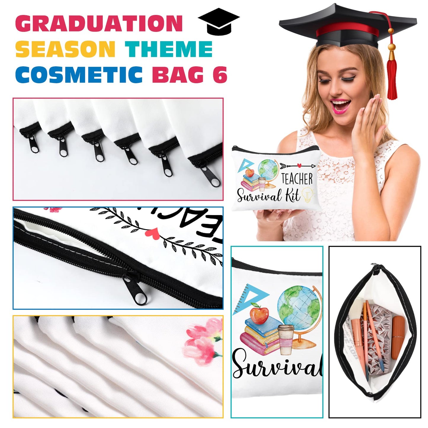 Irenare 30 Pcs Teacher Appreciation Gifts Bulk Thank You Makeup Bags for Women Canvas Cosmetic Pouch with Zipper Educators School Appreciation Gifts Bulk for Teacher Week
