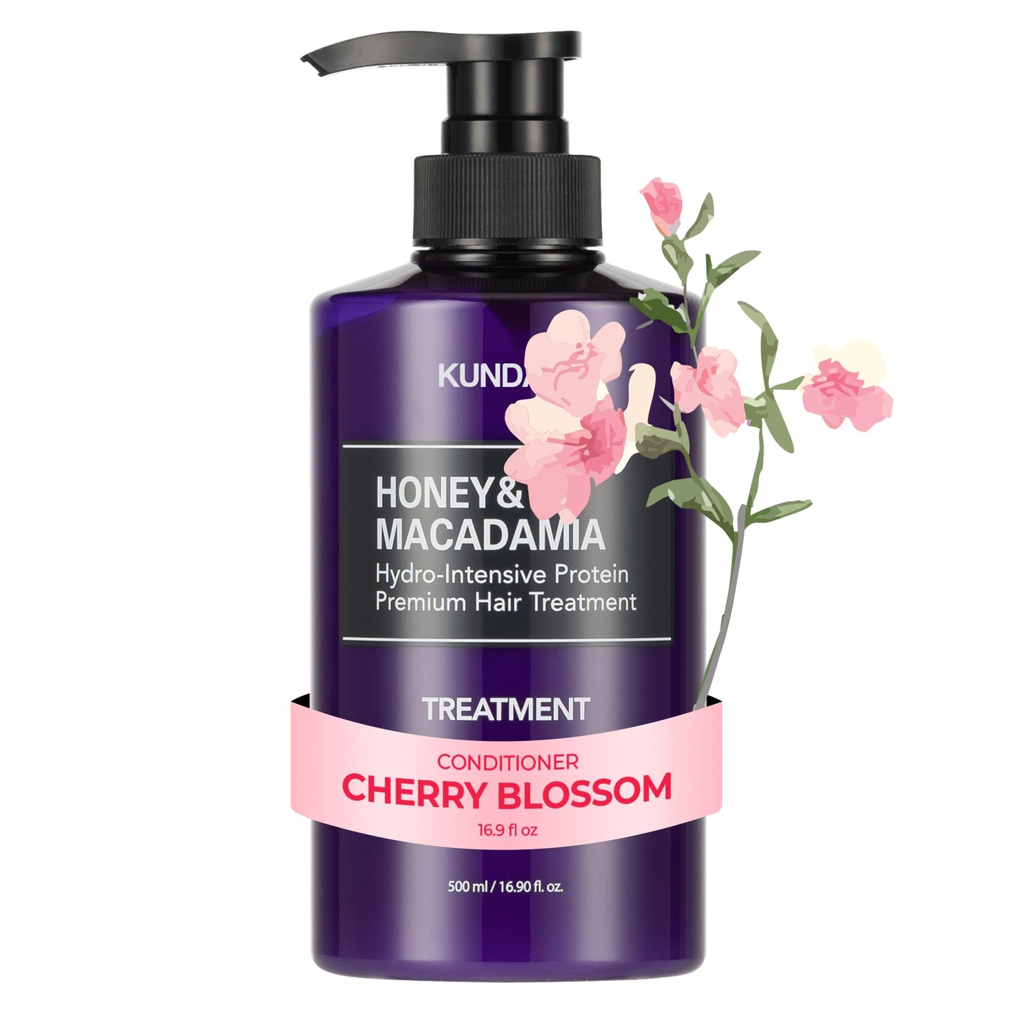 KUNDAL Honey & Macadamia Natural Conditioner, Korean Hair Care Damage Repair, Deep Hydration, Long Lasting Fragrance, with Honey, Argan Oil, Macadamia Oil 16.9fl oz (H. Cherry Blossom)