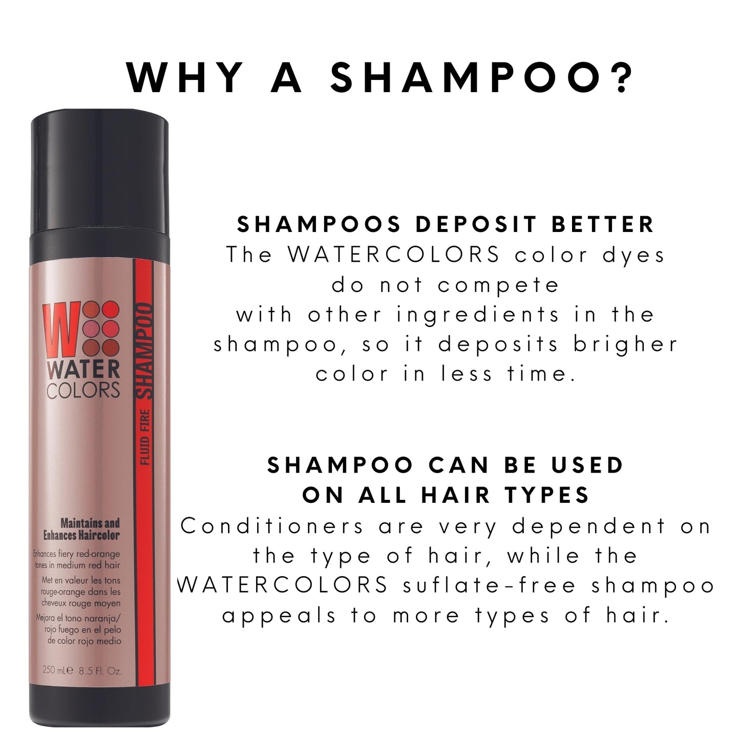Watercolors Color Depositing Shampoo, Semi Permanent Hair Color 8.5 oz - FLUID FIRE