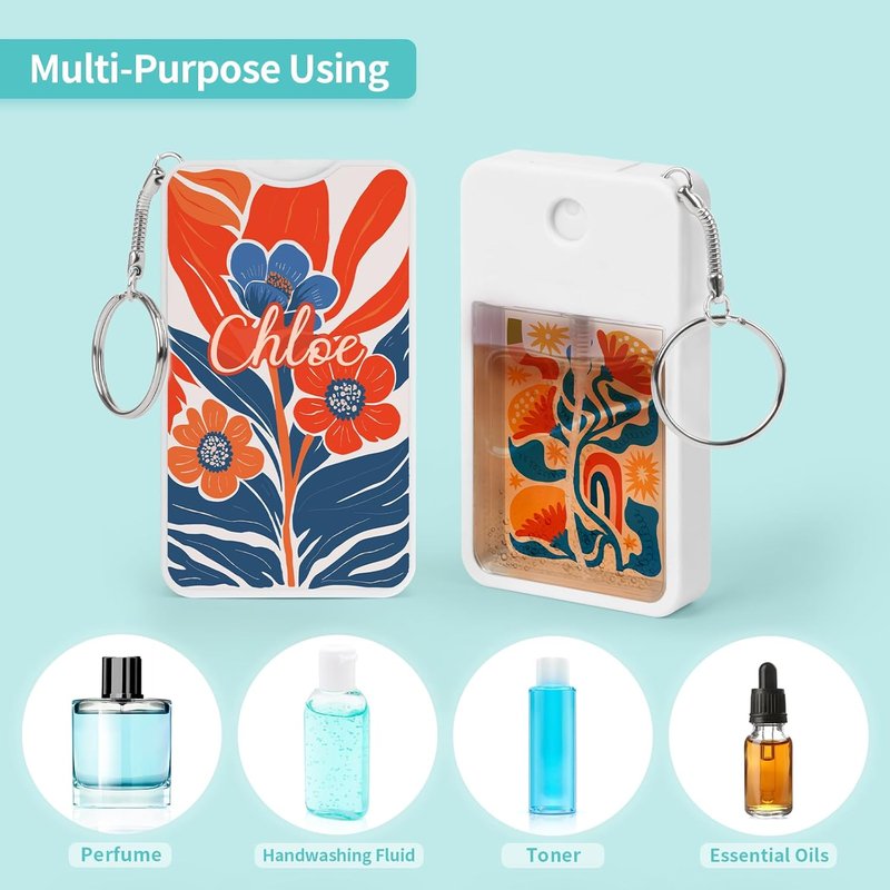 Sublimation Blanks Perfume Spray Bottles - 12 Pack 1FL OZ | White Portable Refillable Travel Sprayers with Key Ring & 16 Double-Sided Aluminum Sheets for DIY