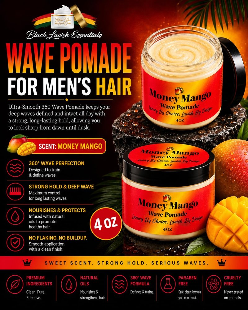 360 Wave Pomade for Men - Ultra-Smooth, Strong Hold & Shine | Shea & Mango Butter, 4oz