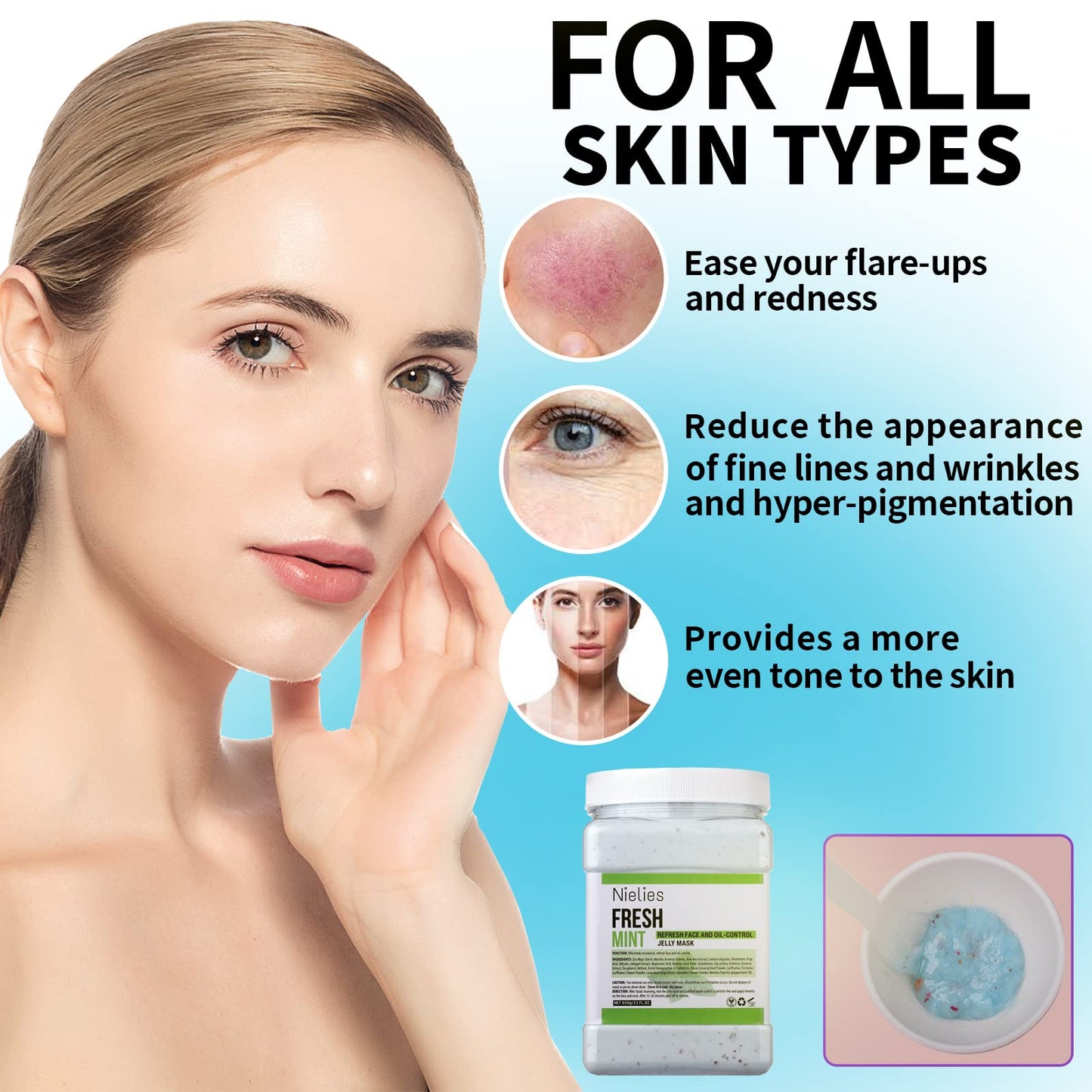 Nielies Vampire + Fresh Mint Jelly Mask, Facial Skin Care- Collagen Peel-Off Jelly Mask Set For Facials, Face Mask For Instant Hydration, Vegan Peel Off Face Mask, For Refreshing
