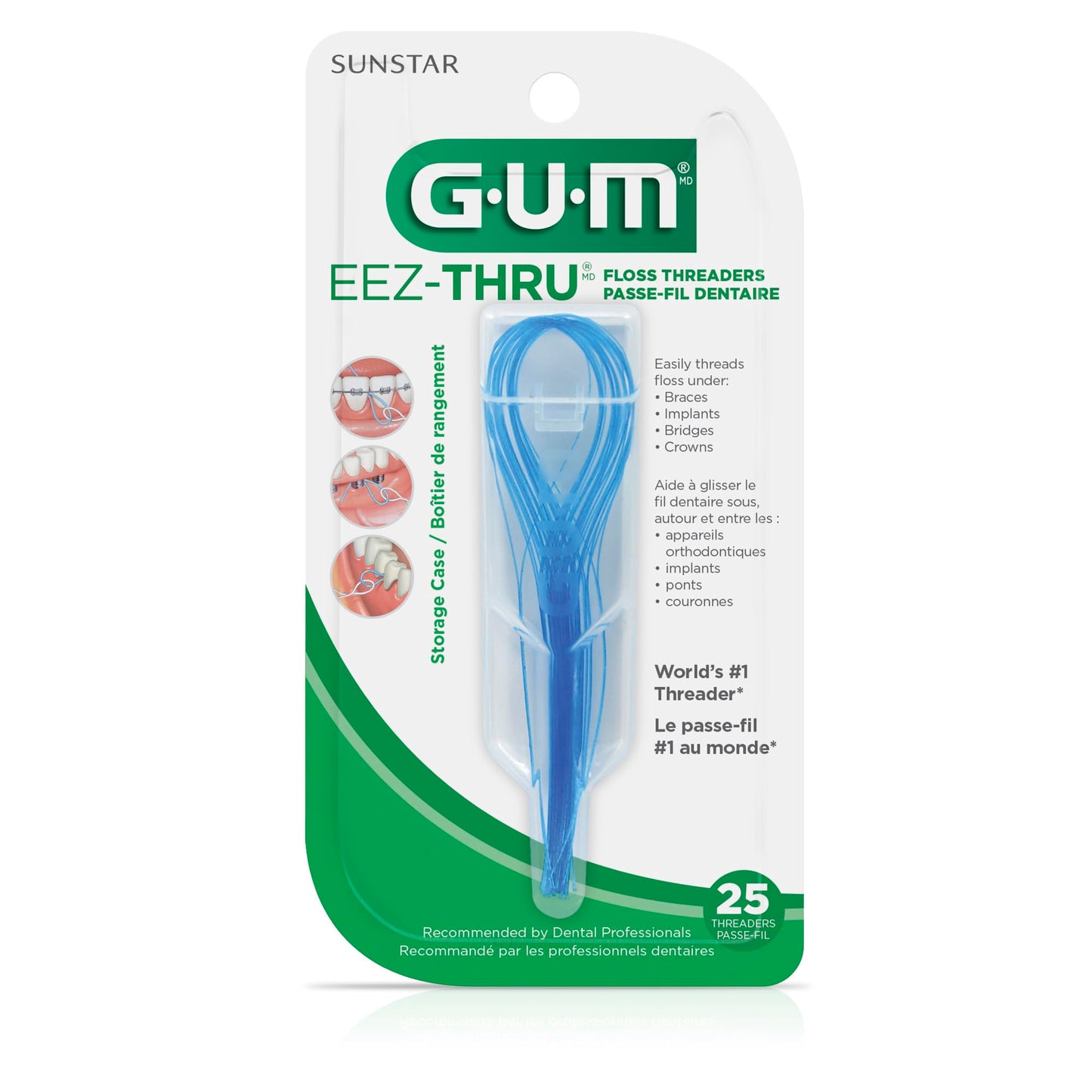 GUM EEZ-Thru Floss Threaders for Braces, Bridges & Implants, Easy Dental Floss Threading, 25 Count