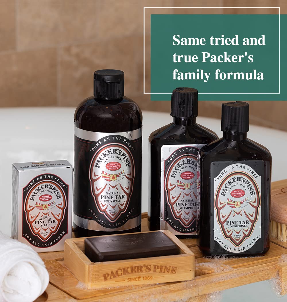 Packer's Pine Tar Soap Bar for Men & Women | Original Body & Face Soap with Natural Pine Tar & Pine Oils | Soothes Eczema, Psoriasis & Itchy Skin | Paraben, Sulfate & Creosote Free, 3.2 oz (6 Pack)