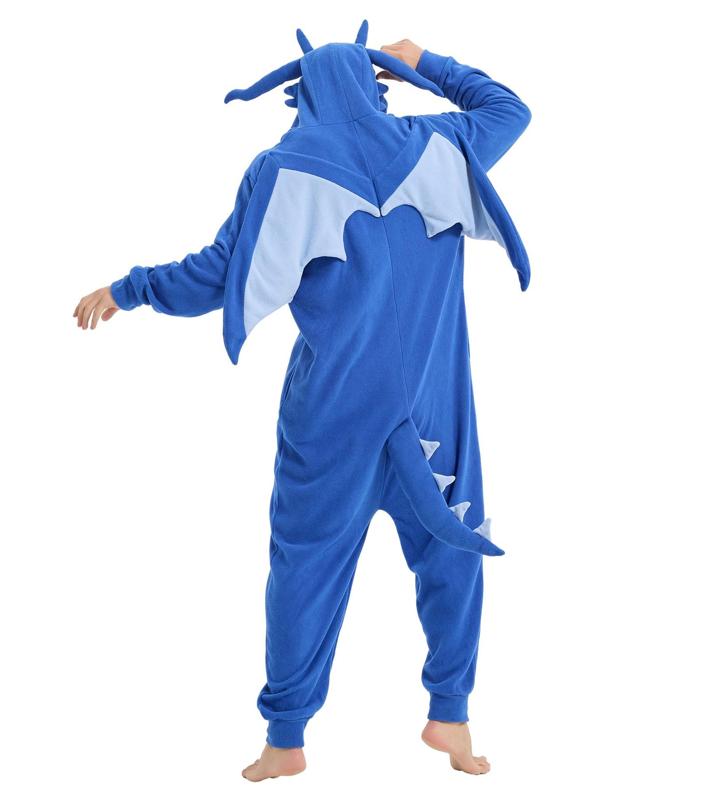 Focupaja Dragon Onesie Adults Animal Cosplay Halloween Pajamas Costumes Jumpsuit One Piece Sleepwear Blue Dragon Black Line M