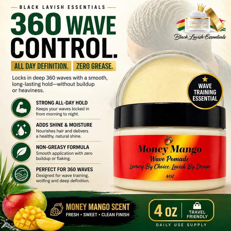 360 Wave Pomade for Men - Ultra-Smooth, Strong Hold & Shine | Shea & Mango Butter, 4oz