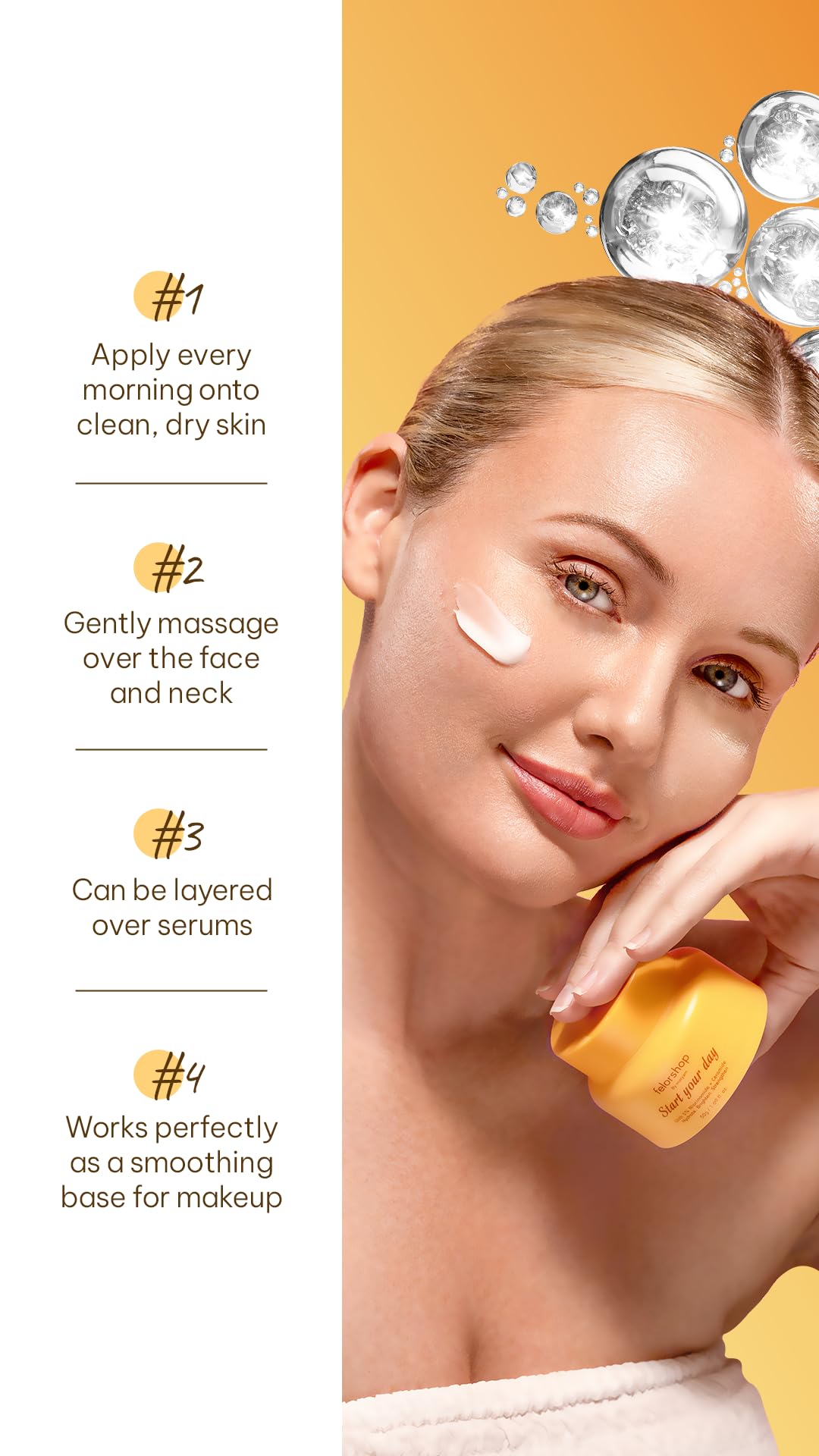 FelorShop Niacinamide Face Cream with 5% Niacinamide & Ceramides, Brightening Face Moisturizer for Dull Skin, Lightweight Daily Moisturizer, Glass Skin Glow Formula, 1.69 fl oz