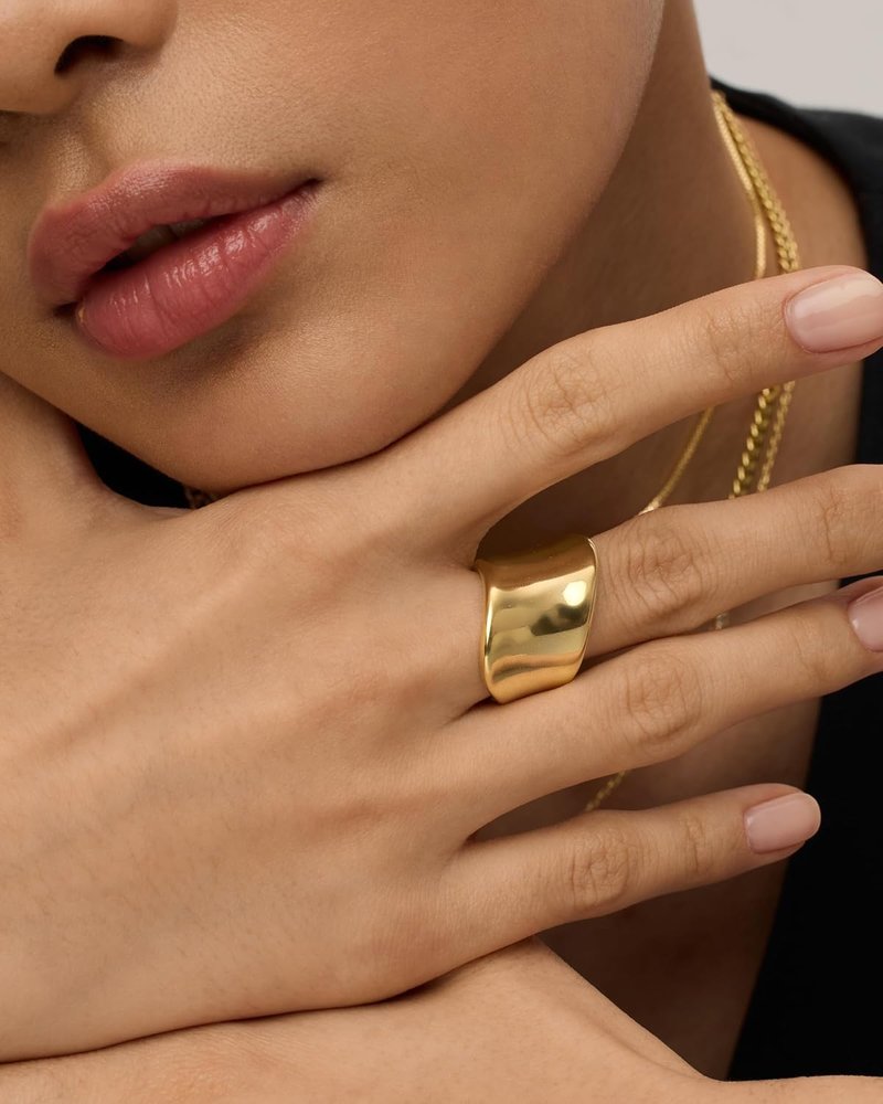 PAVOI 14K Gold Plated Chunky Statement Ring - Hypoallergenic Stainless Steel Stackable Design for Women