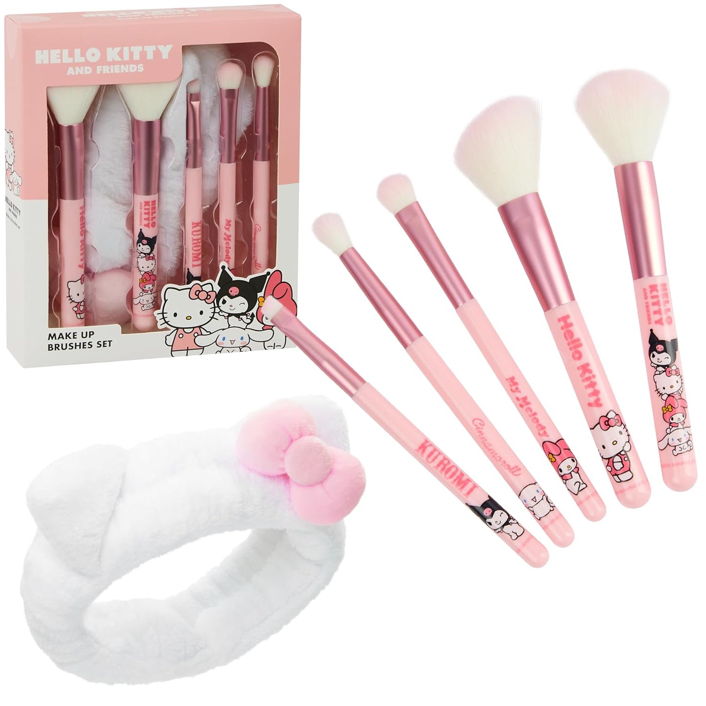 Hello Kitty Makeup Brush Set - 5 Kawaii Fluffy Brushes for Teens & Women | Cute Anime Gift Set