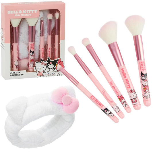 Hello Kitty Makeup Brush Set - 5 Kawaii Fluffy Brushes for Teens & Women | Cute Anime Gift Set
