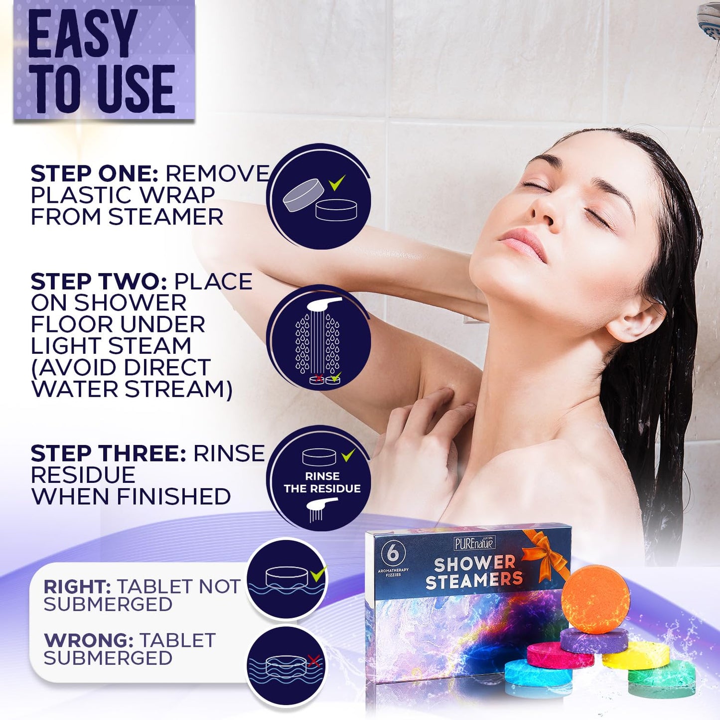 Pure Nature Bath Bombs Gift, Set 6, and Aromatherapy Shower Steamers, Set 6