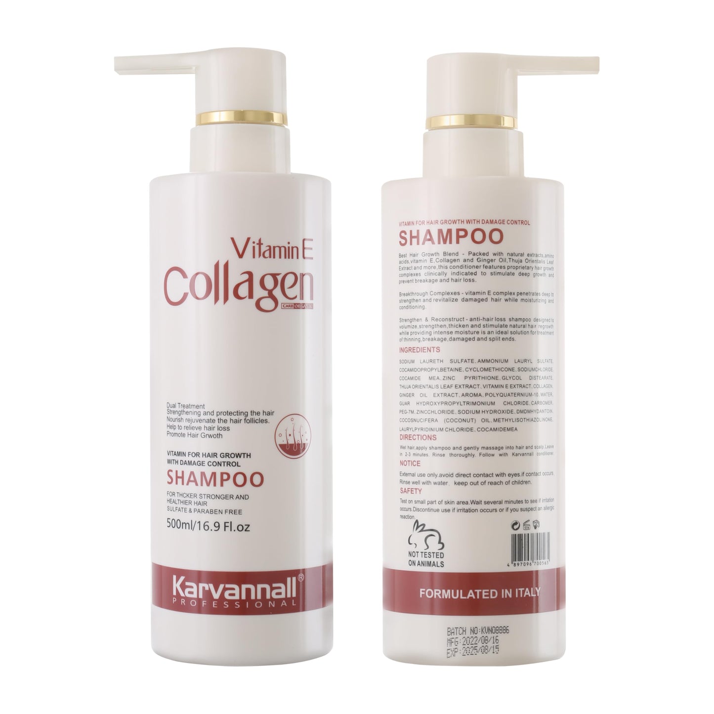 Vitamin E & Collagen Shampoo | Anti Hair Loss, Damage Repair & Growth Formula | Sulfate Free Hair Thickening Shampoo for Daily Use, All Hair Types | 500 ml / 16.9 Fl Oz