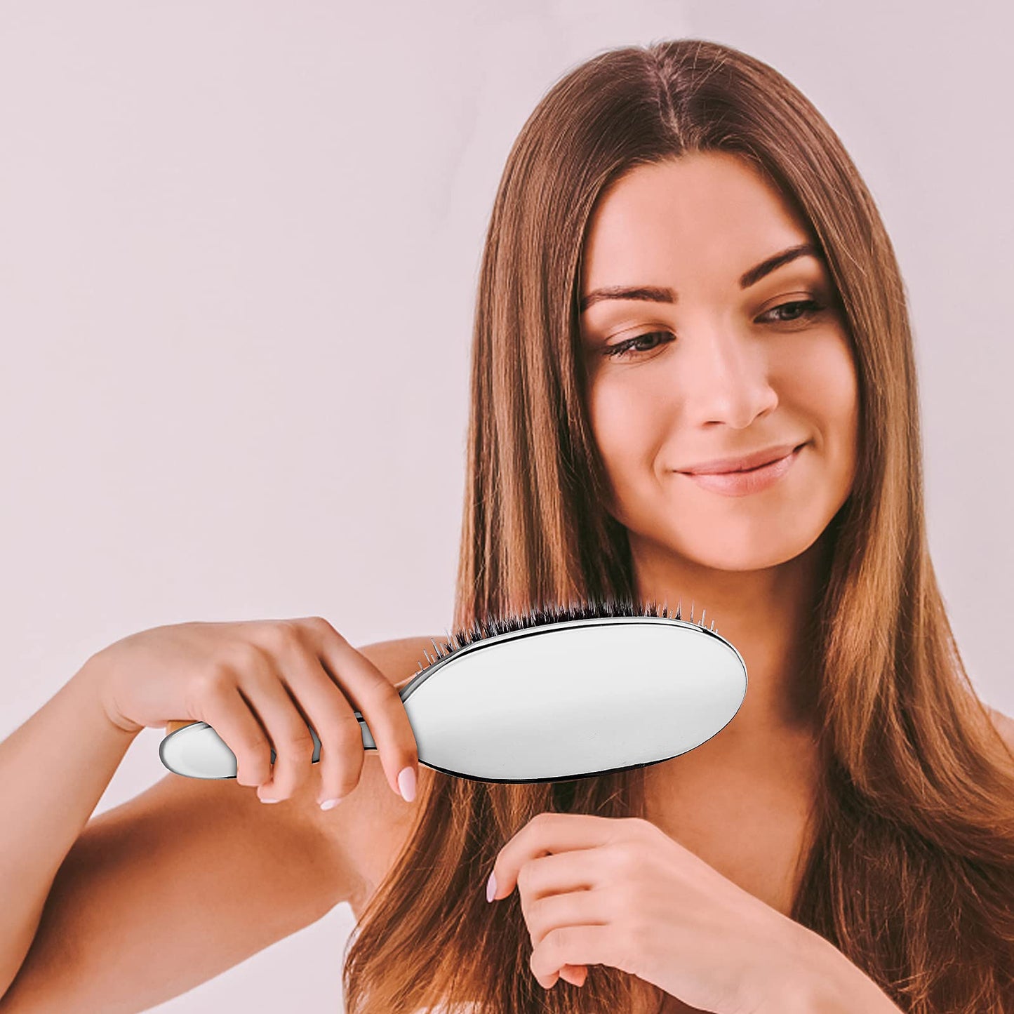 Sibba Anti-static Hair Brush Paddle Massage Hair Extension Brush Professional Detangle Natural Bristle Cushion Nylon Brush Comb for Long Thick Wavy Hair (Silver)