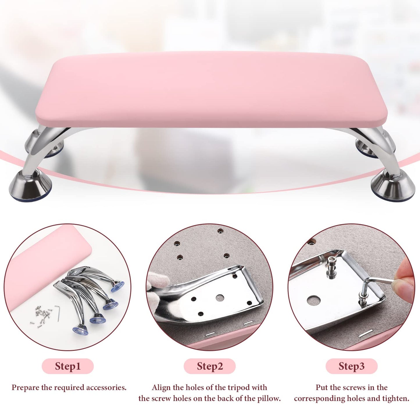 Noverlife Pink Nail Arm Rest, Microfiber Leather Manicure Hand Rest Cushion, Professional Non-Slip Foot Hand Arm Wrist Pillow Stand Hand Holder for Toe & Fingernails Nail Tech Use - Pink